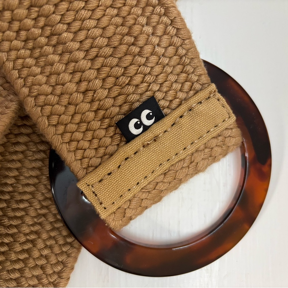 Aritzia Tan Woven Belt with Tortoise Shell Buckle